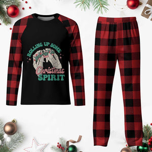 Funny Weed Christmas Plaid Pajama Set Rolling Up Some Christmas Spirit Skeleton Hand TS11 Buffalo Plaid Print Your Wear