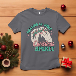 Funny Weed Christmas T Shirt Rolling Up Some Christmas Spirit Skeleton Hand TS11 Charcoal Print Your Wear