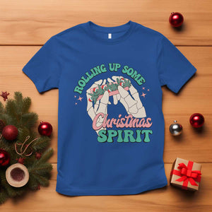 Funny Weed Christmas T Shirt Rolling Up Some Christmas Spirit Skeleton Hand TS11 Royal Blue Print Your Wear