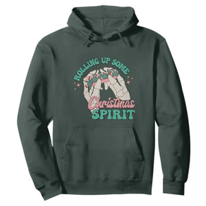 Funny Weed Christmas Hoodie Rolling Up Some Christmas Spirit Skeleton Hand TS11 Dark Forest Green Print Your Wear