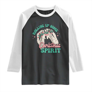 Funny Weed Christmas Raglan Shirt Rolling Up Some Christmas Spirit Skeleton Hand TS11 Black White Print Your Wear