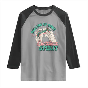Funny Weed Christmas Raglan Shirt Rolling Up Some Christmas Spirit Skeleton Hand TS11 Sport Gray Black Print Your Wear