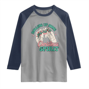 Funny Weed Christmas Raglan Shirt Rolling Up Some Christmas Spirit Skeleton Hand TS11 Sport Gray Navy Print Your Wear