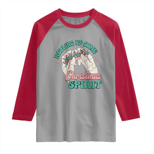 Funny Weed Christmas Raglan Shirt Rolling Up Some Christmas Spirit Skeleton Hand TS11 Sport Gray Red Print Your Wear