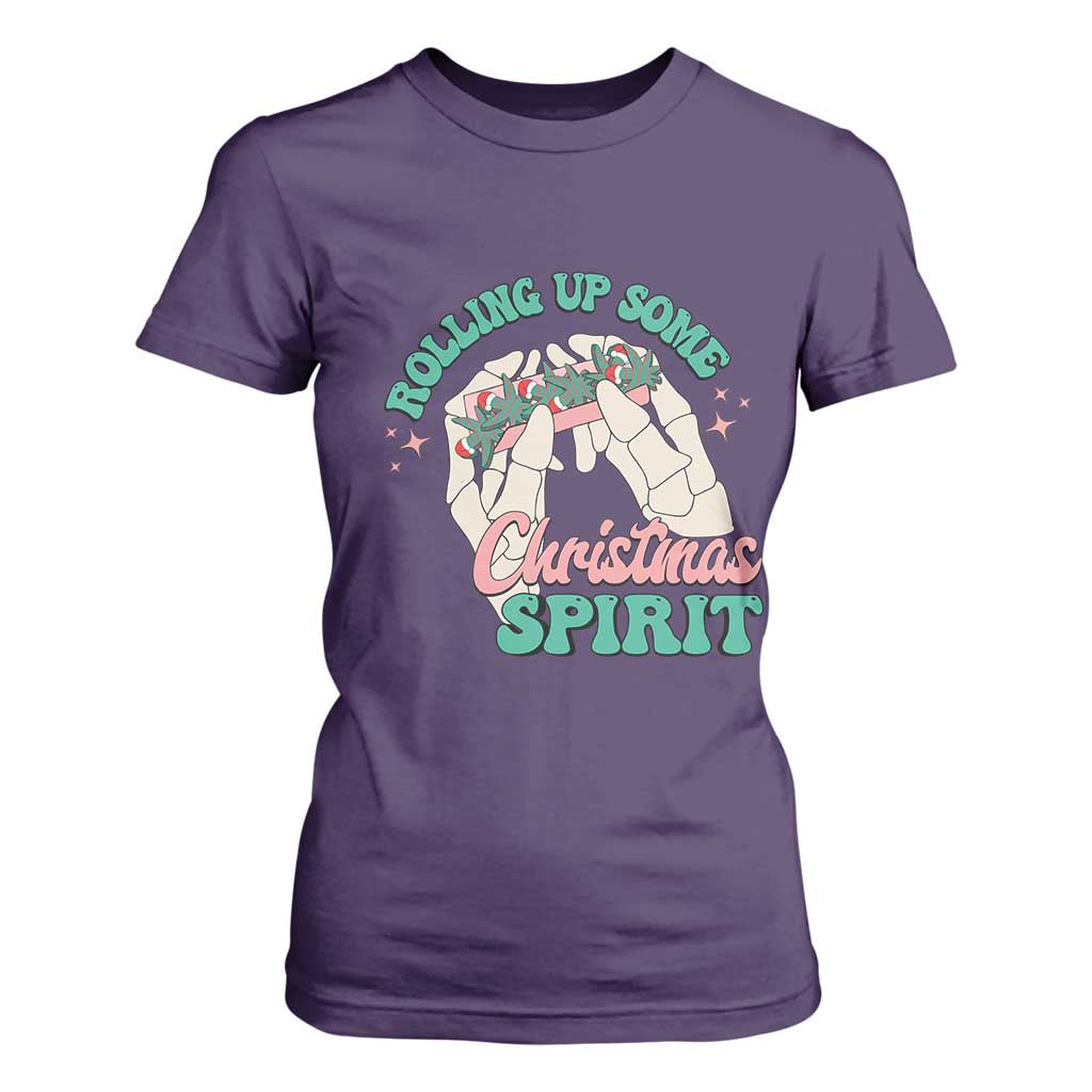 Funny Weed Christmas T Shirt For Women Rolling Up Some Christmas Spirit Skeleton Hand TS11 Purple Print Your Wear