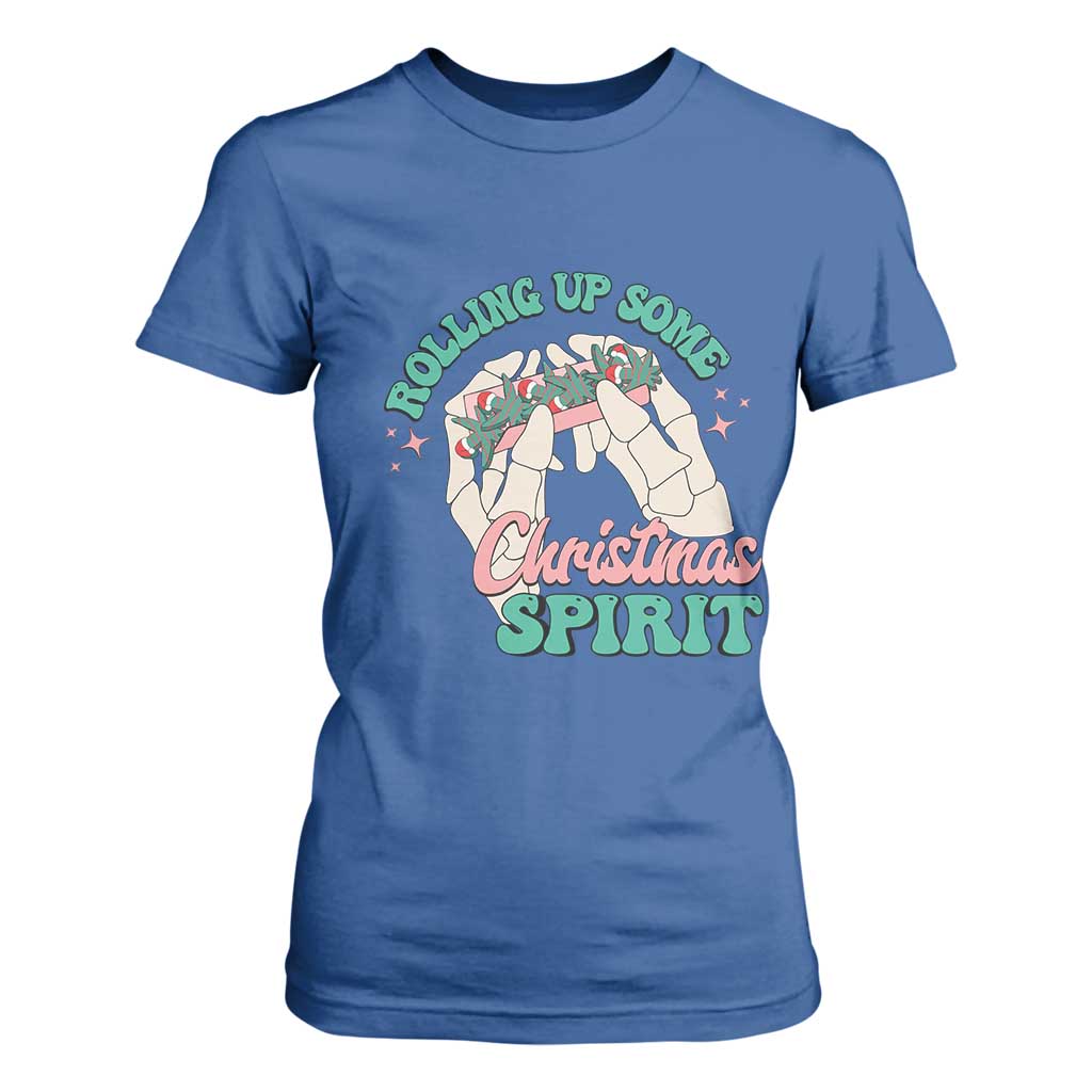 Funny Weed Christmas T Shirt For Women Rolling Up Some Christmas Spirit Skeleton Hand TS11 Royal Blue Print Your Wear