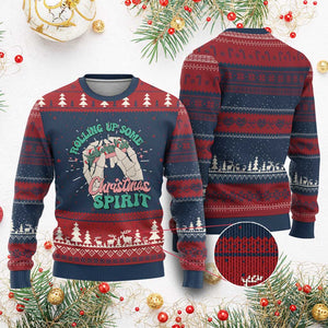 Funny Weed Xmas Ugly Christmas Sweater Rolling Up Some Christmas Spirit Skeleton Hand TS11 Burgundy Print Your Wear