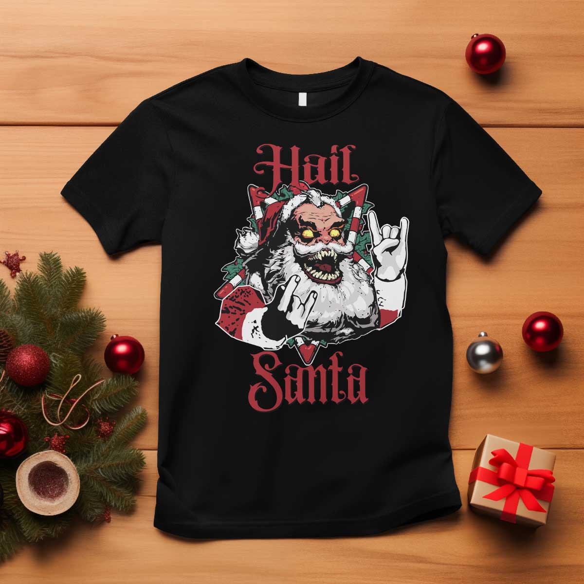Hail Santa Heavy Metal Christmas T Shirt Krampus Xmas Rock & Roll TS11 Black Print Your Wear