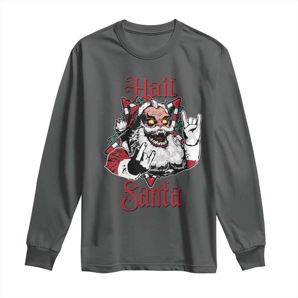 Hail Santa Heavy Metal Christmas Long Sleeve Shirt Krampus Xmas Rock & Roll TS11 Dark Heather Print Your Wear