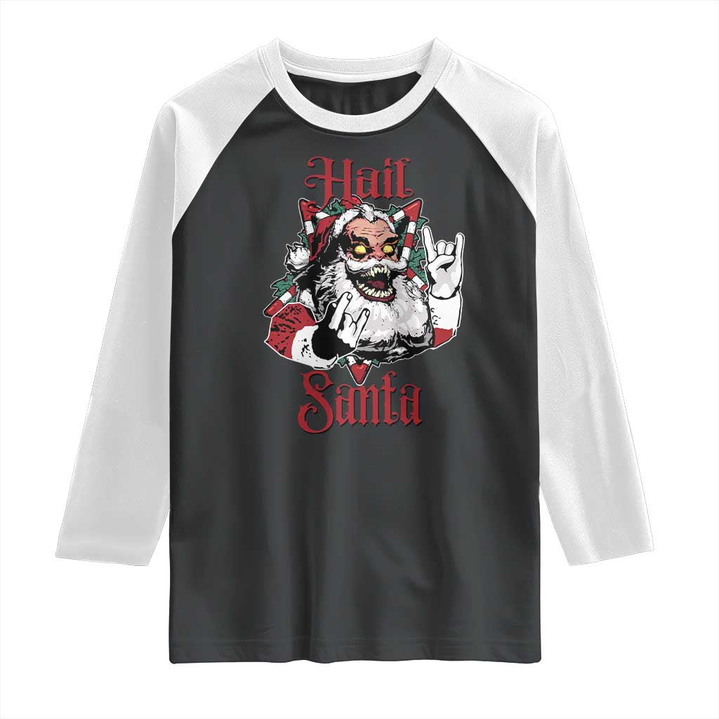 Hail Santa Heavy Metal Christmas Raglan Shirt Krampus Xmas Rock & Roll TS11 Black White Print Your Wear