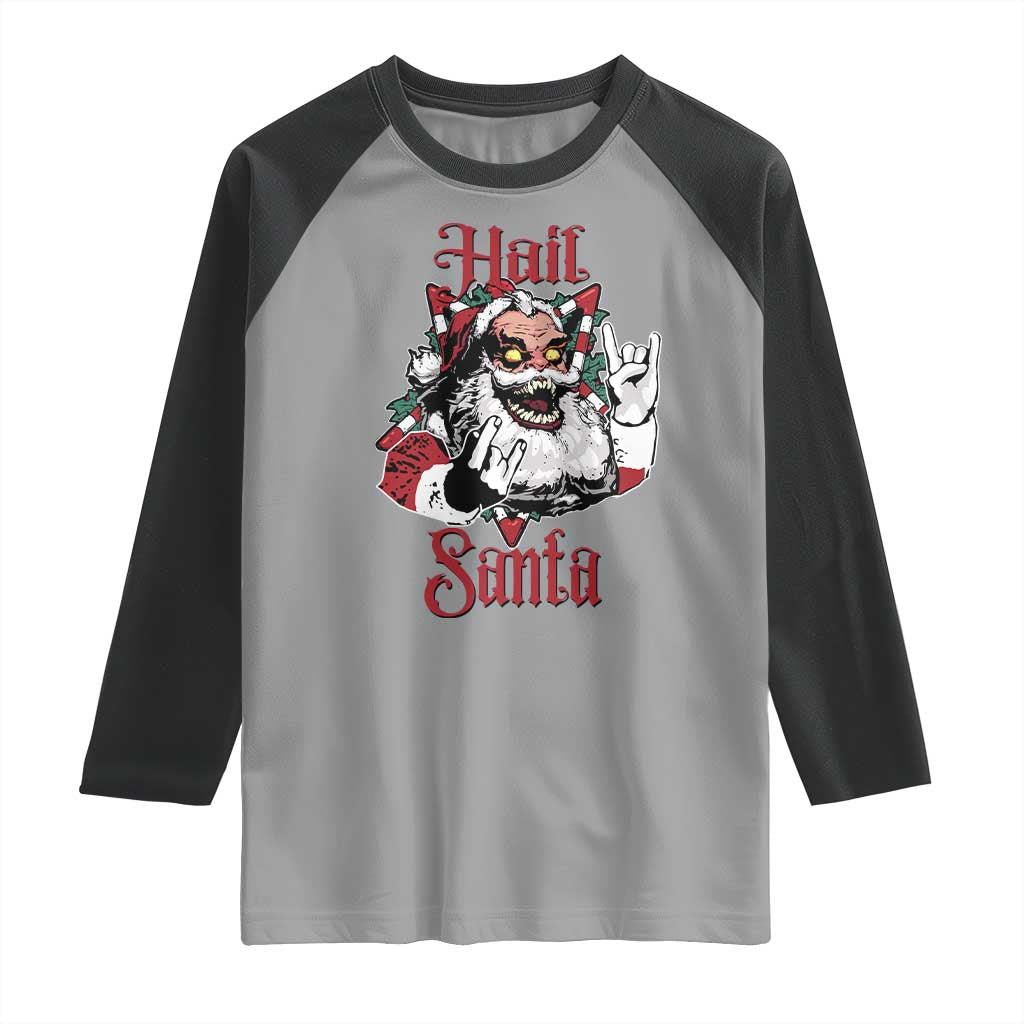 Hail Santa Heavy Metal Christmas Raglan Shirt Krampus Xmas Rock & Roll TS11 Sport Gray Black Print Your Wear