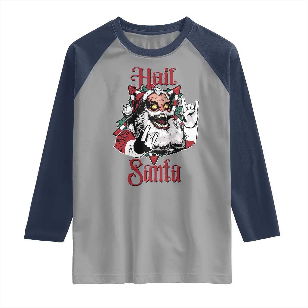 Hail Santa Heavy Metal Christmas Raglan Shirt Krampus Xmas Rock & Roll TS11 Sport Gray Navy Print Your Wear