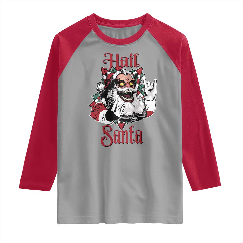 Hail Santa Heavy Metal Christmas Raglan Shirt Krampus Xmas Rock & Roll TS11 Sport Gray Red Print Your Wear