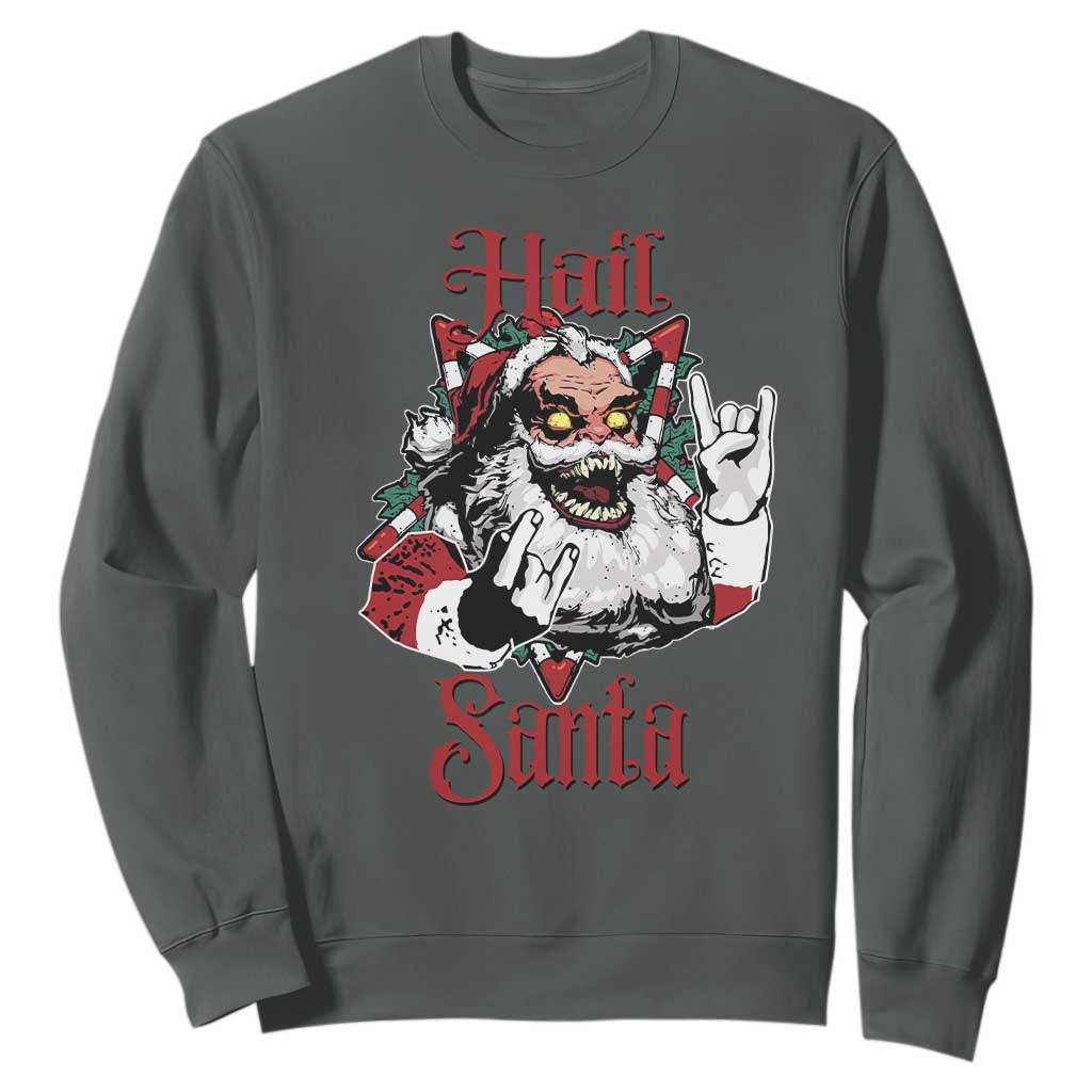 Hail Santa Heavy Metal Christmas Sweatshirt Krampus Xmas Rock & Roll TS11 Dark Heather Print Your Wear