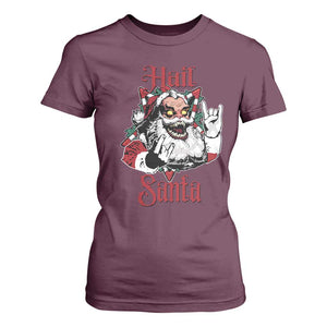 Hail Santa Heavy Metal Christmas T Shirt For Women Krampus Xmas Rock & Roll TS11 Maroon Print Your Wear