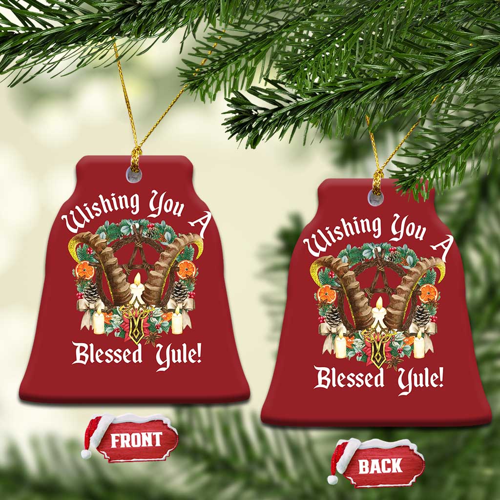 Wishing You A Blessed Yule Christmas Ornament Yule Goat Pagan TS11 Bell Flake Red Print Your Wear