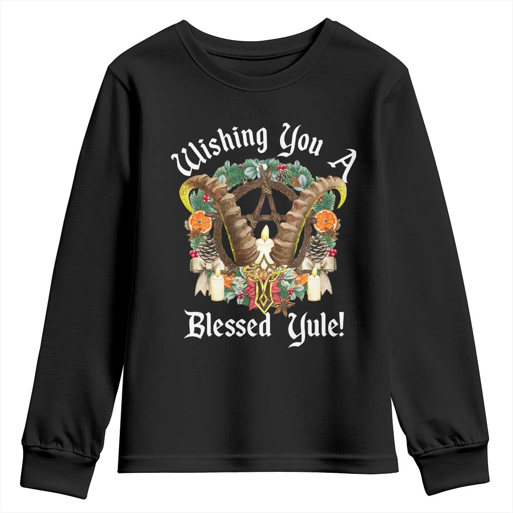 Wishing You A Blessed Yule Youth Sweatshirt Yule Goat Pagan TS11 Black Print Your Wear
