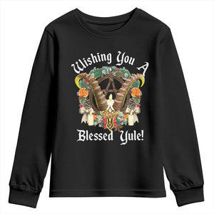 Wishing You A Blessed Yule Youth Sweatshirt Yule Goat Pagan TS11 Black Print Your Wear