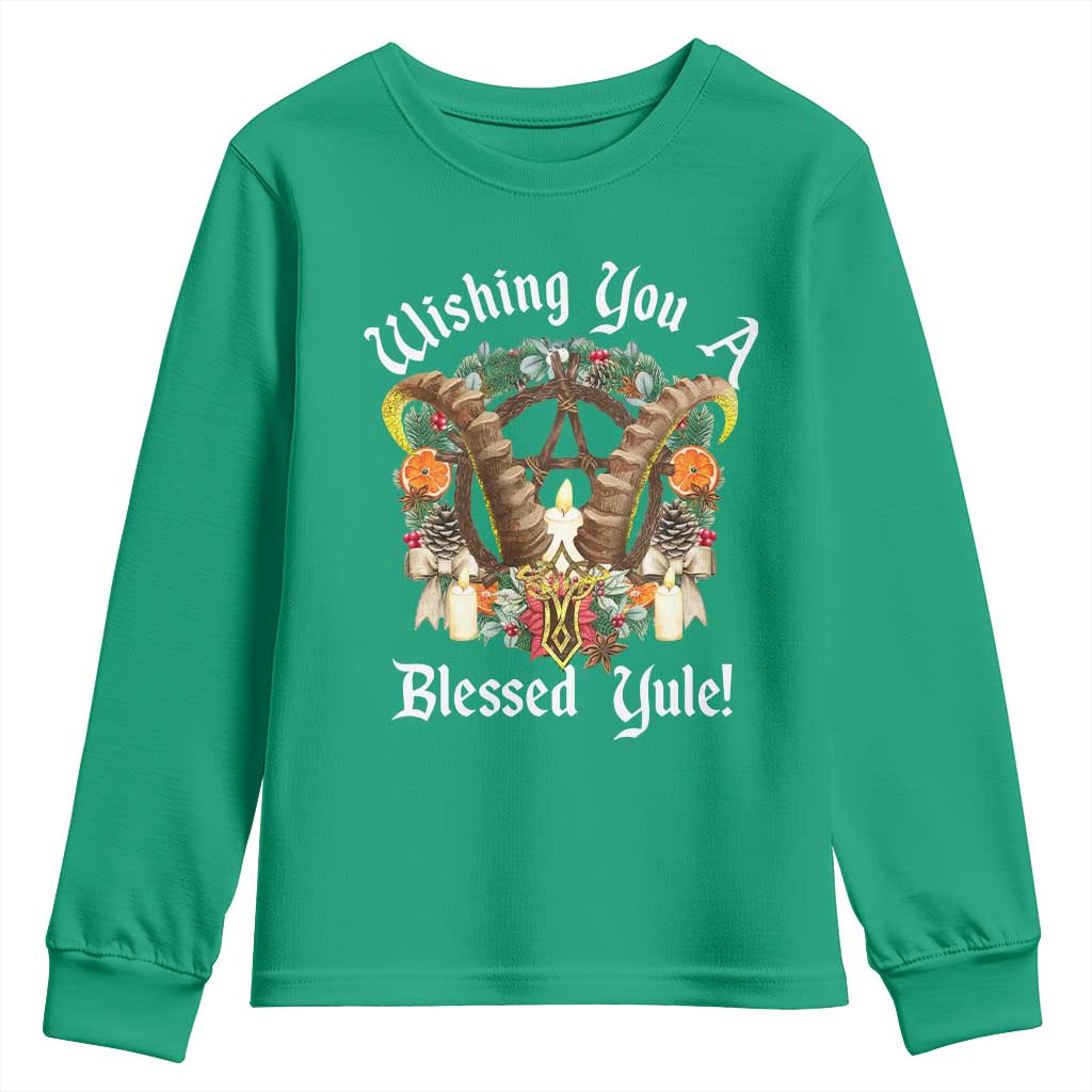 Wishing You A Blessed Yule Youth Sweatshirt Yule Goat Pagan TS11 Irish Green Print Your Wear