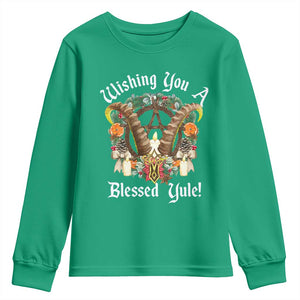 Wishing You A Blessed Yule Youth Sweatshirt Yule Goat Pagan TS11 Irish Green Print Your Wear