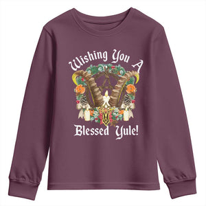 Wishing You A Blessed Yule Youth Sweatshirt Yule Goat Pagan TS11 Maroon Print Your Wear
