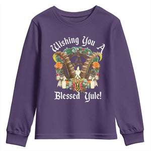 Wishing You A Blessed Yule Youth Sweatshirt Yule Goat Pagan TS11 Purple Print Your Wear