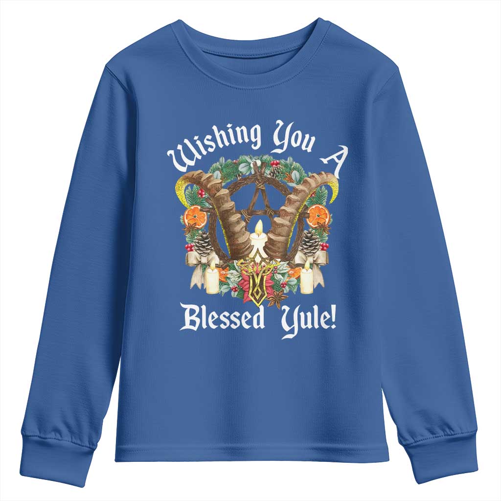 Wishing You A Blessed Yule Youth Sweatshirt Yule Goat Pagan TS11 Royal Blue Print Your Wear