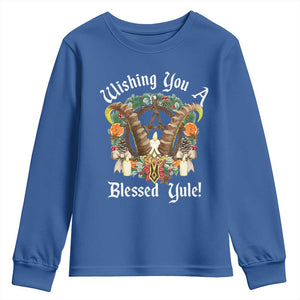 Wishing You A Blessed Yule Youth Sweatshirt Yule Goat Pagan TS11 Royal Blue Print Your Wear
