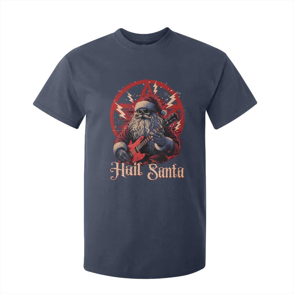 Funny Christmas Hail Santa T Shirt For Kid Sleigher Heavy Metal Xmas TS11 Navy Print Your Wear