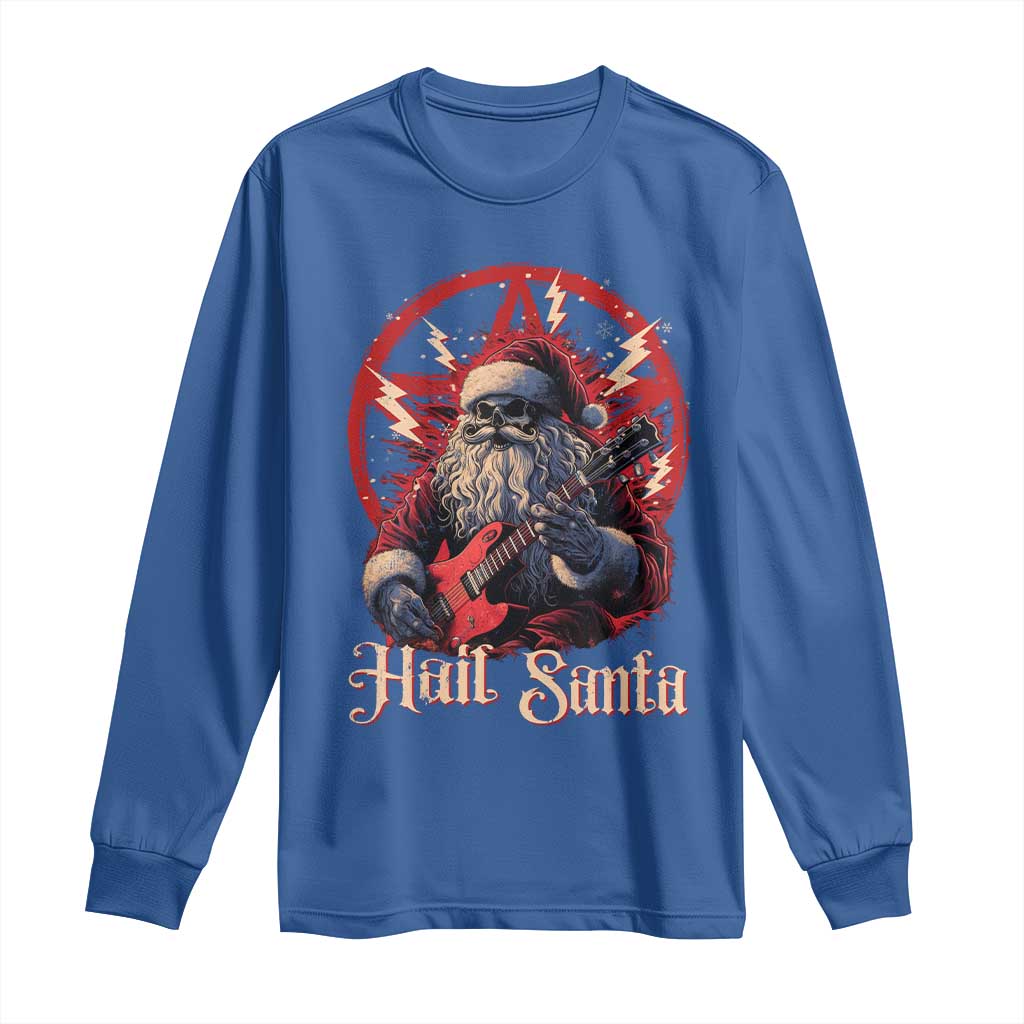 Funny Christmas Hail Santa Long Sleeve Shirt Sleigher Heavy Metal Xmas TS11 Royal Blue Print Your Wear