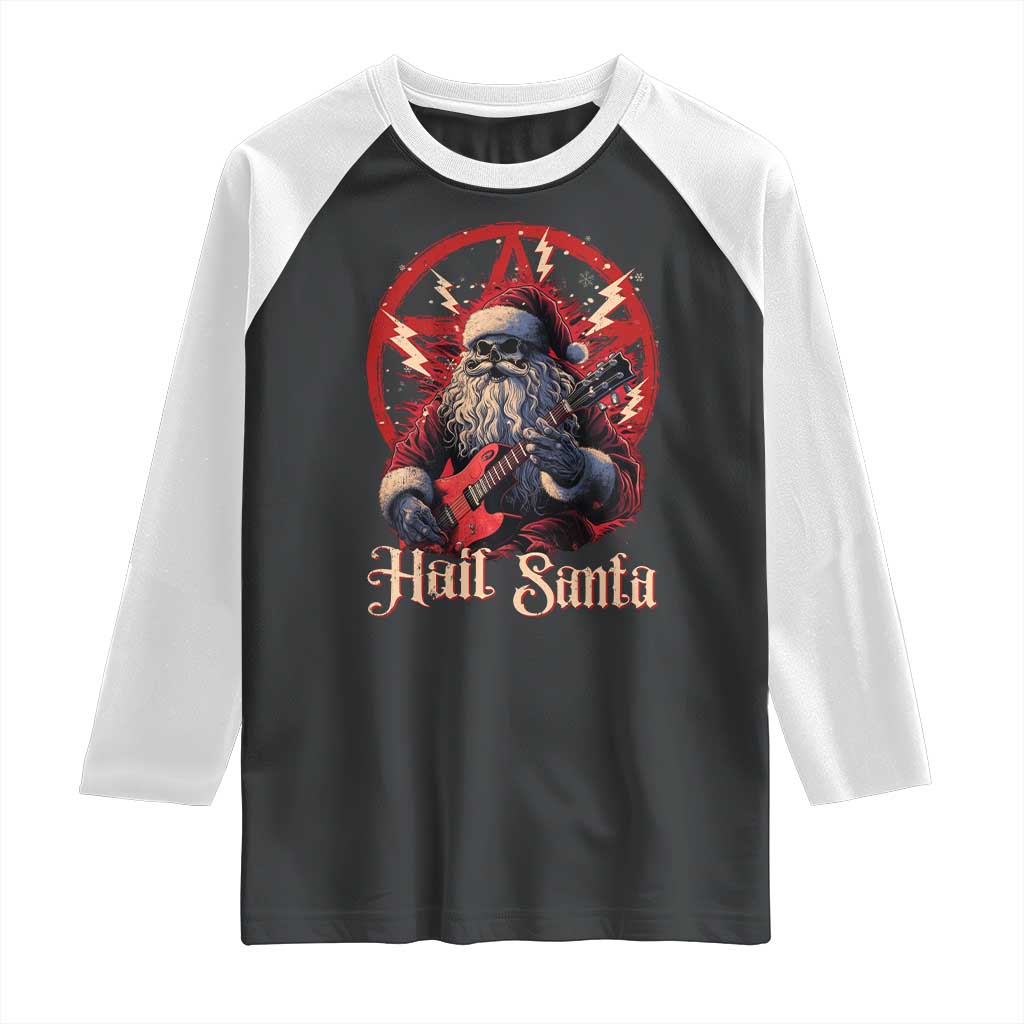 Funny Christmas Hail Santa Raglan Shirt Sleigher Heavy Metal Xmas TS11 Black White Print Your Wear