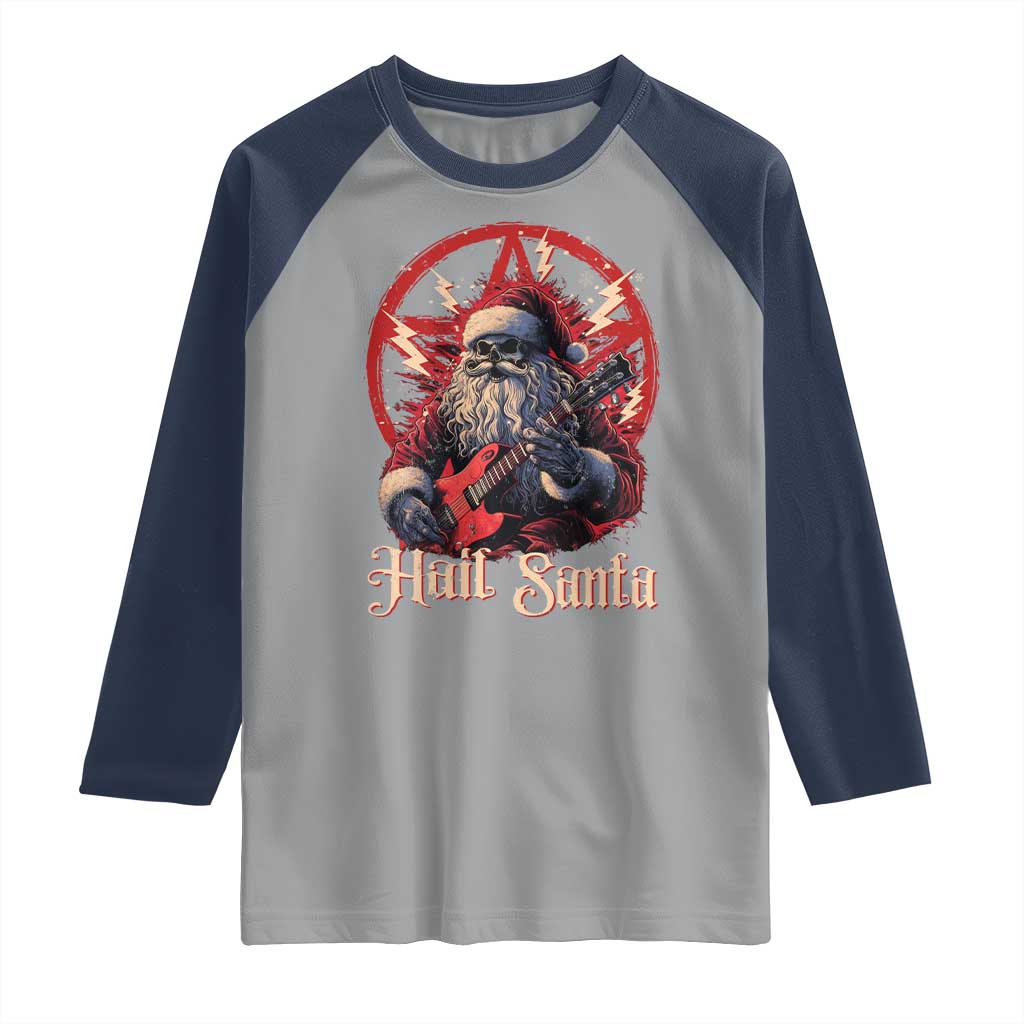 Funny Christmas Hail Santa Raglan Shirt Sleigher Heavy Metal Xmas TS11 Sport Gray Navy Print Your Wear