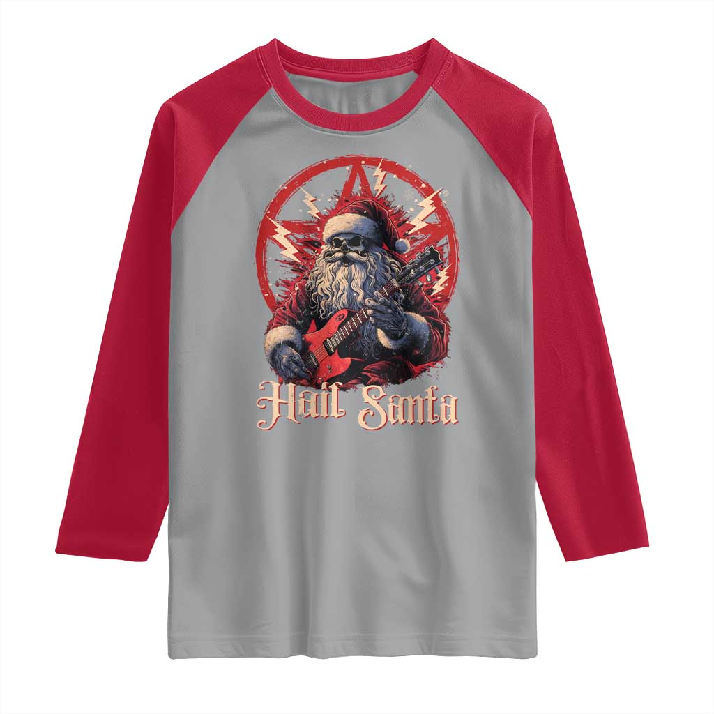 Funny Christmas Hail Santa Raglan Shirt Sleigher Heavy Metal Xmas TS11 Sport Gray Red Print Your Wear