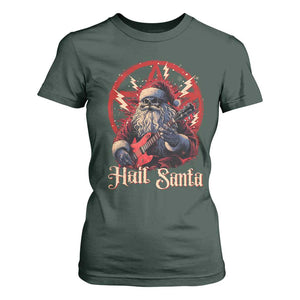 Funny Christmas Hail Santa T Shirt For Women Sleigher Heavy Metal Xmas TS11 Dark Forest Green Print Your Wear
