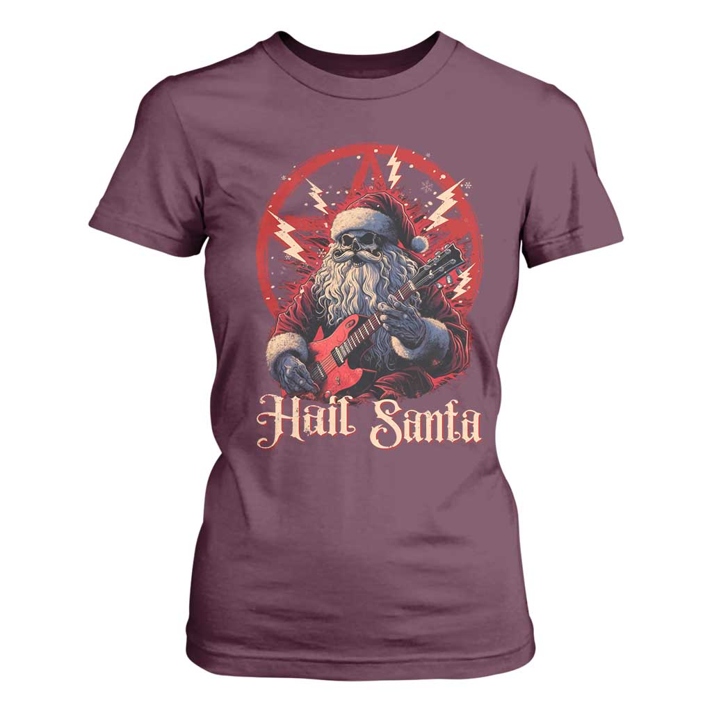 Funny Christmas Hail Santa T Shirt For Women Sleigher Heavy Metal Xmas TS11 Maroon Print Your Wear