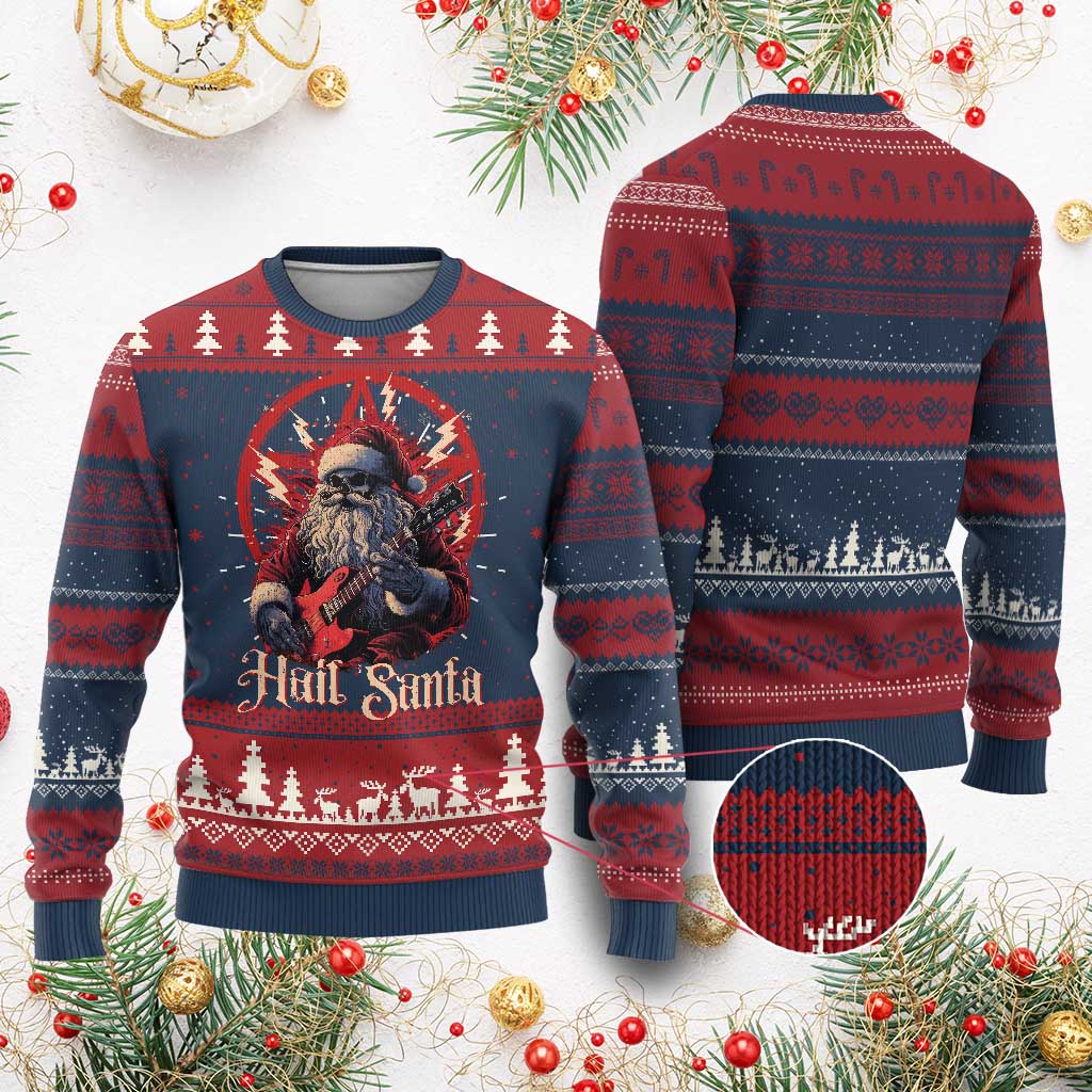 Funny Xmas Hail Santa Ugly Christmas Sweater Sleigher Heavy Metal TS11 Burgundy Print Your Wear