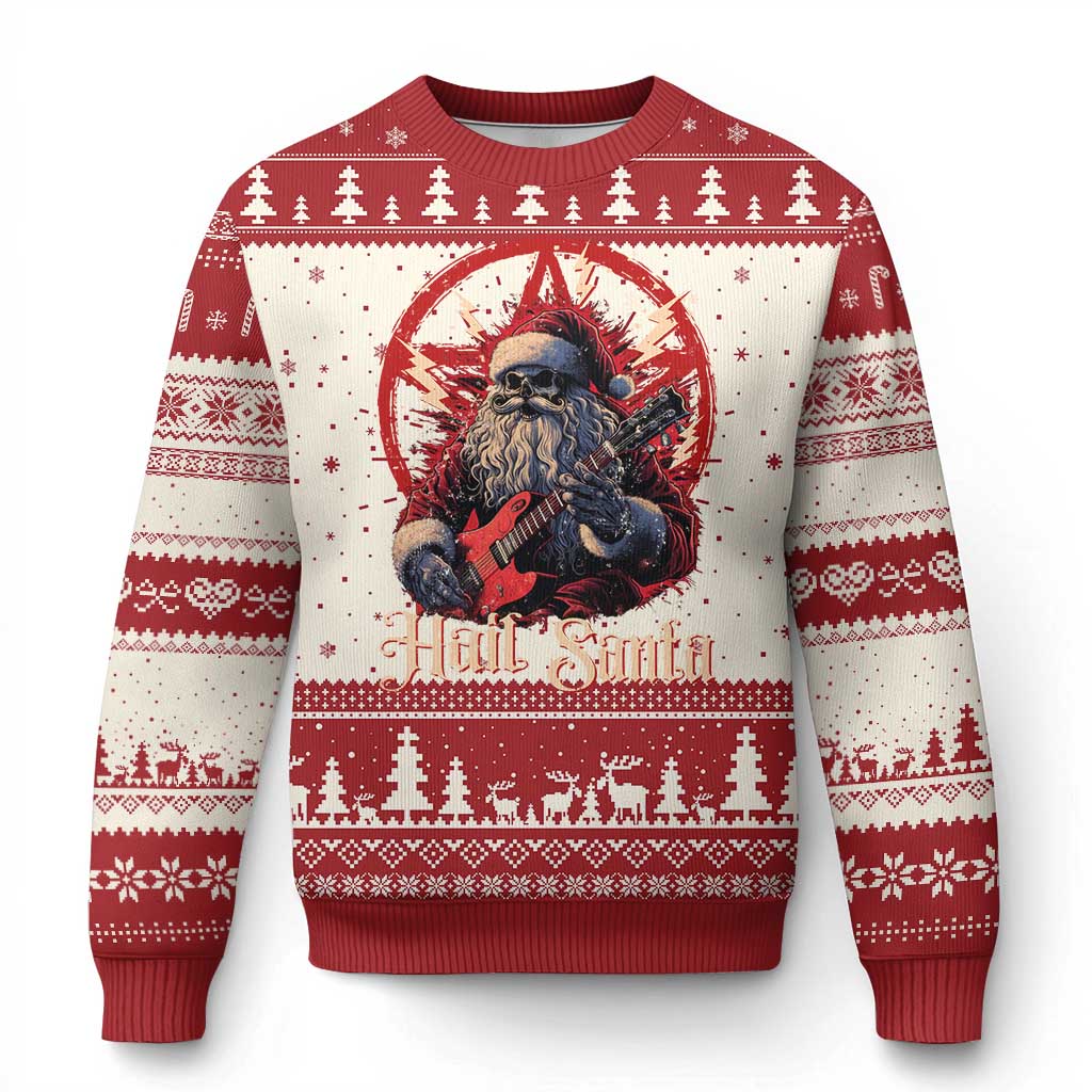 Funny Xmas Hail Santa Ugly Christmas Sweater Sleigher Heavy Metal TS11 Red Print Your Wear