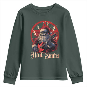 Funny Christmas Hail Santa Youth Sweatshirt Sleigher Heavy Metal Xmas TS11 Dark Forest Green Print Your Wear
