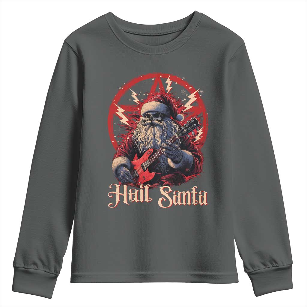 Funny Christmas Hail Santa Youth Sweatshirt Sleigher Heavy Metal Xmas TS11 Dark Heather Print Your Wear