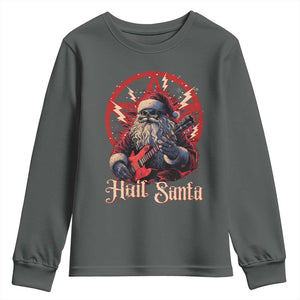 Funny Christmas Hail Santa Youth Sweatshirt Sleigher Heavy Metal Xmas TS11 Dark Heather Print Your Wear