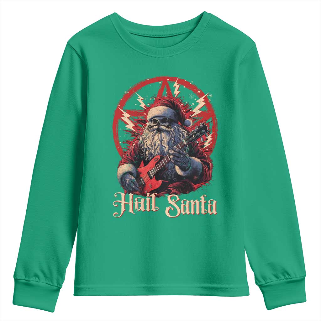 Funny Christmas Hail Santa Youth Sweatshirt Sleigher Heavy Metal Xmas TS11 Irish Green Print Your Wear