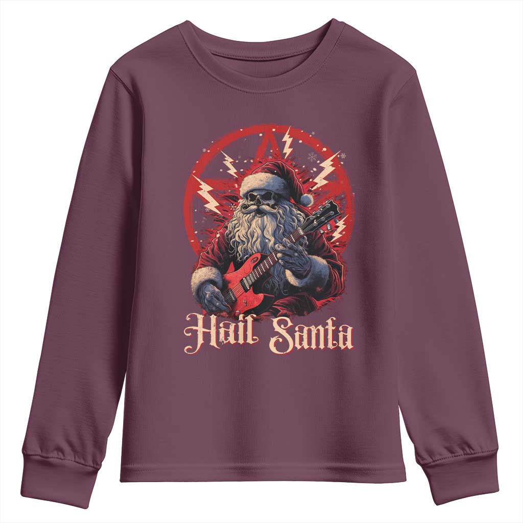 Funny Christmas Hail Santa Youth Sweatshirt Sleigher Heavy Metal Xmas TS11 Maroon Print Your Wear