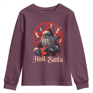 Funny Christmas Hail Santa Youth Sweatshirt Sleigher Heavy Metal Xmas TS11 Maroon Print Your Wear