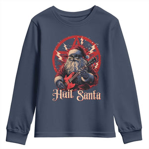 Funny Christmas Hail Santa Youth Sweatshirt Sleigher Heavy Metal Xmas TS11 Navy Print Your Wear