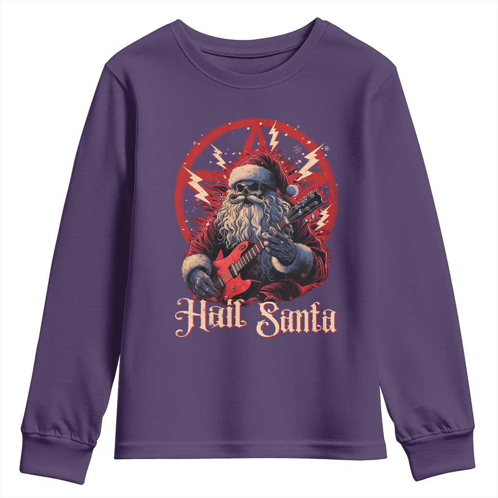Funny Christmas Hail Santa Youth Sweatshirt Sleigher Heavy Metal Xmas TS11 Purple Print Your Wear