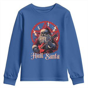 Funny Christmas Hail Santa Youth Sweatshirt Sleigher Heavy Metal Xmas TS11 Royal Blue Print Your Wear