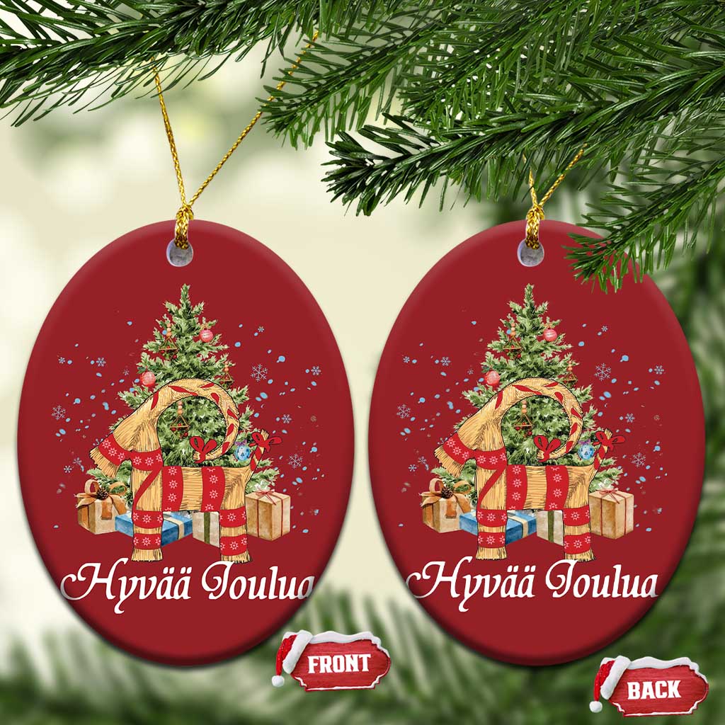 Hyvaa joulua Christmas Ornament Finland Xmas Yulegoat Xmas Tree Himmeli TS11 Oval Red Print Your Wear