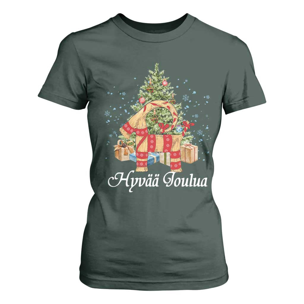 Hyv joulua T Shirt For Women Finland Christmas Yulegoat Xmas Tree Himmeli TS11 Dark Forest Green Print Your Wear