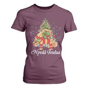 Hyv joulua T Shirt For Women Finland Christmas Yulegoat Xmas Tree Himmeli TS11 Maroon Print Your Wear
