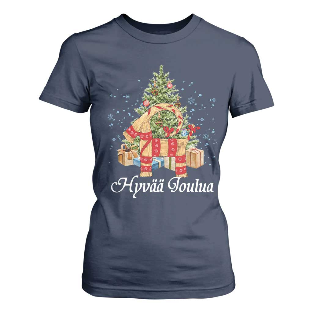 Hyv joulua T Shirt For Women Finland Christmas Yulegoat Xmas Tree Himmeli TS11 Navy Print Your Wear